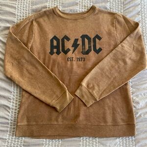 AC/DC Distressed Crew Neck Sweater Women’s Size S Brown Black Logo